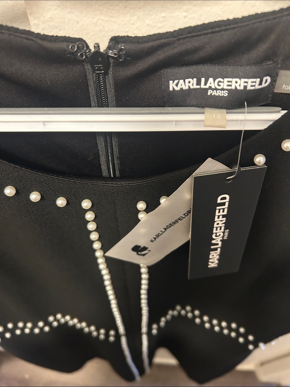 Karl Lagerfeld Black Mini Dress with pearl Stud Trim. PTP 22 size 16. NWT
38 L - Picture 5 of 10